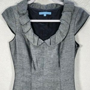Antonio Melani Gray Ruffle Collar Short Sleeve Bodycon Dress Lined Sz 2